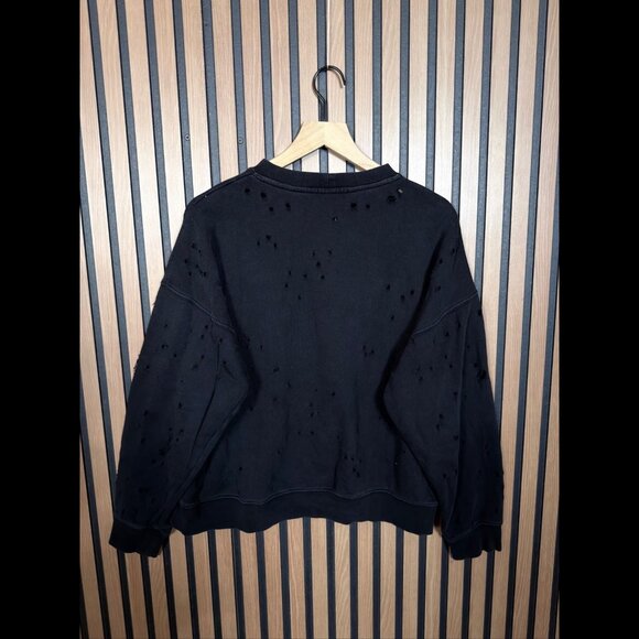 Sandro Sweatshirt Small Womens Black Fleece Pullover Destroyed Distressed Tears - Picture 2 of 10